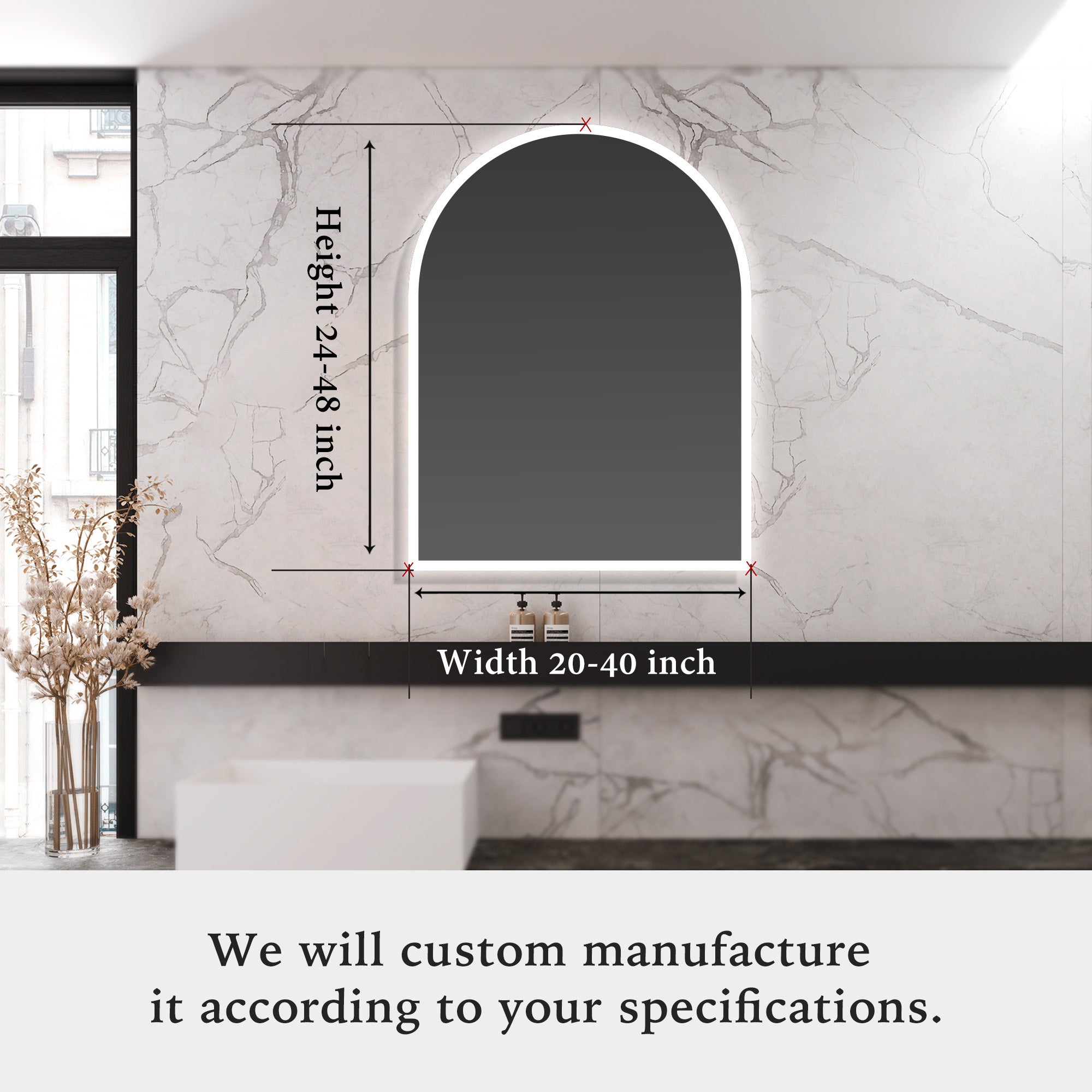 KALYKE Arched Custom LED Mirror with Edge Frosted